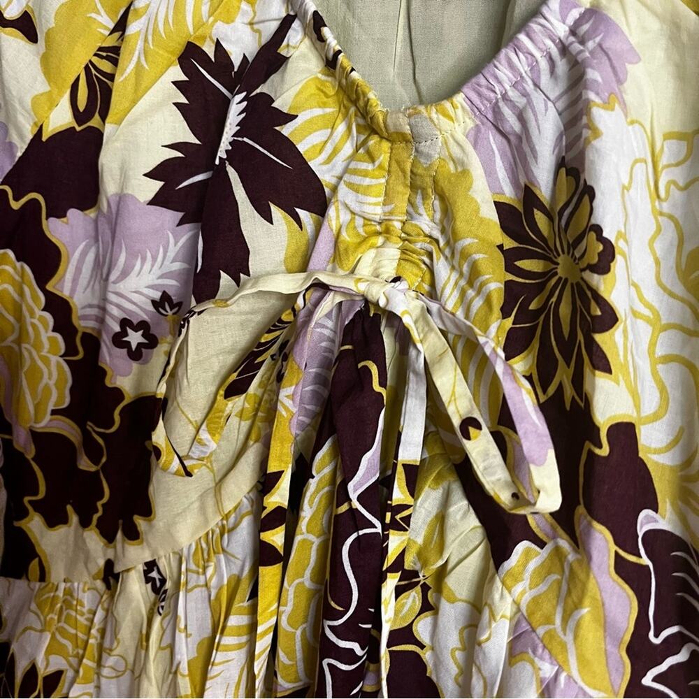 By Anthropologie V‎ Neck Yellow And Burgundy Floral Mini Dress Size Small - Picture 4 of 12